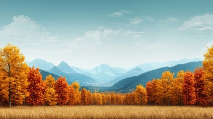Fototapeta premium Autumn Landscape with Vibrant Trees and Mountains