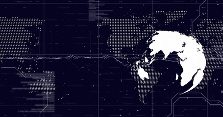 Image of financial data processing over globe
