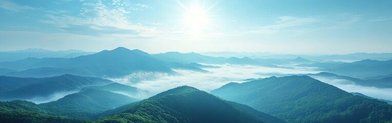 Fototapeta premium Panoramic view of mountain landscape during a golden sunset