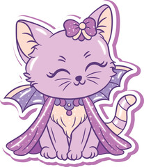 Halloween cute cat sticker drawing with sparkling stars without background