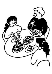 A family of three enjoying a meal _2