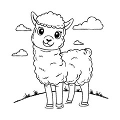 Coloring Page Alpaca Cartoon