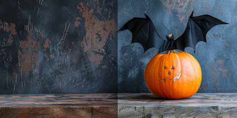 Pumpkin Bat Halloween Decoration, Spooky Jack-o'-Lantern Scene, Halloween Pumpkin with Wings