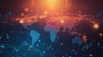 Fototapeta premium Global Connectivity - Mesh Network on World Map in 2D Flat Vector Art Illustration