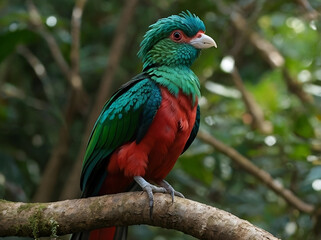Fototapeta premium Resplendent Quetzal (Pharomachrus mocinno) – Known for its vibrant green and red plumage, native to Central America.