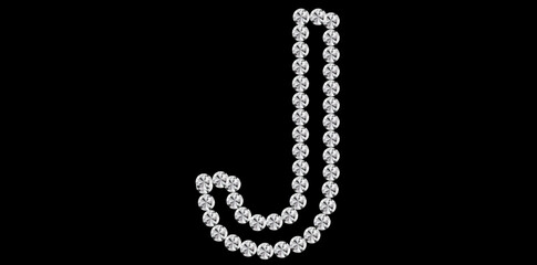 Silver Rhinestone Diamonds Alphabet Letter J Luxury Text Design Vector Illustration, Capital Diamonds Letter J On Black Background.	