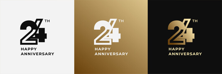 Logo 24th, 24 years anniversary, Creative template for celebration, birthday, greeting and invitation. Editable file