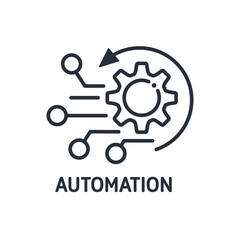 Automation. Technological process without human participation. Vector linear icon isolated on white background.