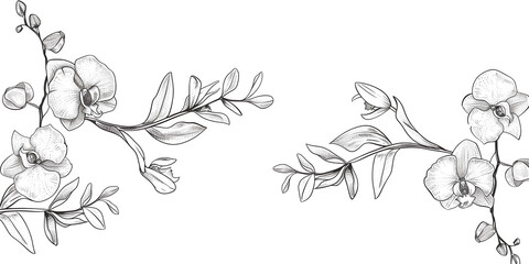 Obraz premium orchid flowers frame line drawing white background
