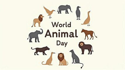 World Animal Day Icon: Circular Arrangement of Various Species Celebrating Global Biodiversity