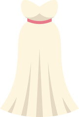 Long elegant wedding dress with pink ribbon on white background, perfect for wedding, fashion and celebration themes