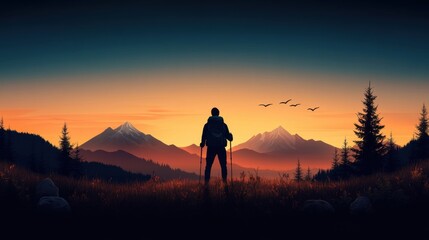 Fototapeta premium Hiker Enjoying a Serene Mountain Sunset