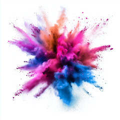 colorful fun bright powder explosion clouds isolated on white background