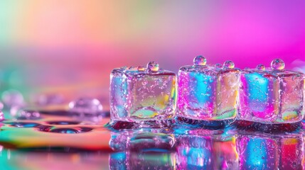 Abstract Ice Cubes with Water Droplets on a Colorful Background