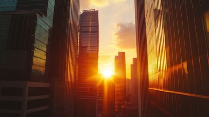 Obraz premium Singapore city, sunset and sunrise Downtown of Singapore is office buildings and business bank financial.