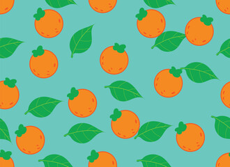 seamless pattern of orange and green leaves on blue background