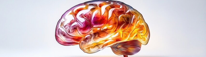 Obraz premium Abstract watercolor painting of a human brain, vibrant colors representing different emotions and mental states, artistic and conceptual