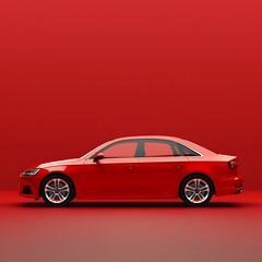 Obraz premium Modern red car on a pink background.