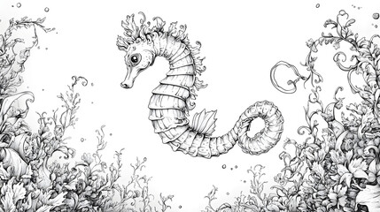 Fototapeta premium Graceful Seahorse Floating Among Seaweed