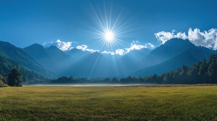 Obraz premium Panoramic view of mountain landscape during a golden sunset