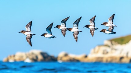 Obraz premium Birds in Flight Over Blue Ocean Water