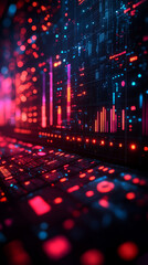 Fototapeta premium Abstract digital background with glowing red and blue lights.