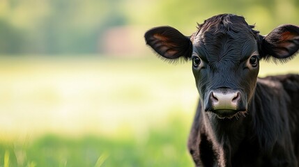 Cute Black Calf in a Field