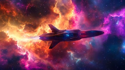 Fototapeta premium 25. A sci-fi spaceship traveling through a vibrant nebula