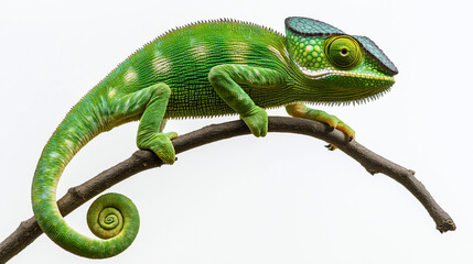 Fototapeta premium chameleon on a branch against white background