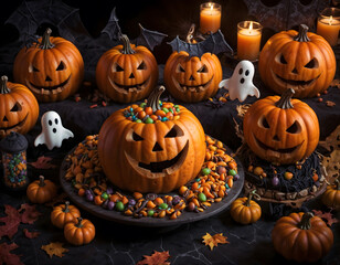 halloween background with pumpkin and bats