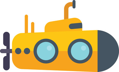 This flat vector illustration features a yellow submarine exploring the deep sea, perfect for projects related to oceanography, underwater adventures, and marine life