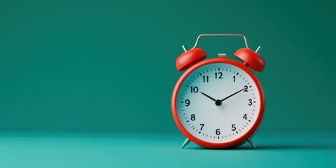 Red Alarm Clock on Teal Background