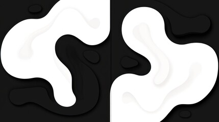 Abstract black and white fluid shapes creating a modern design.