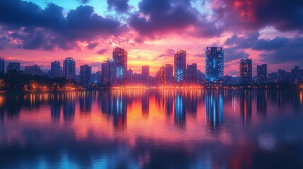 Cityscape with a Sunset Reflection