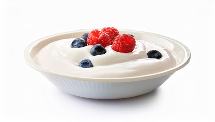 Bowl of Yogurt with Raspberries and Blueberries