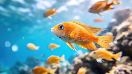 Colorful Orange Fish Swimming in Clear Ocean Water
