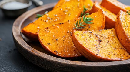 Roasted pumpkin slices with herbs and spices