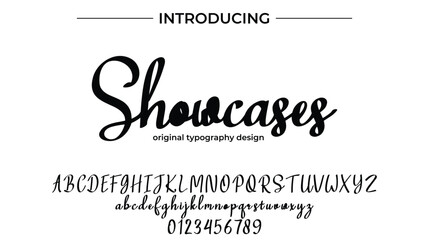 Showcases Font Stylish brush painted an uppercase vector letters, alphabet, typeface