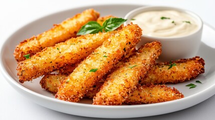 Crispy breaded zucchini fries with dipping sauce