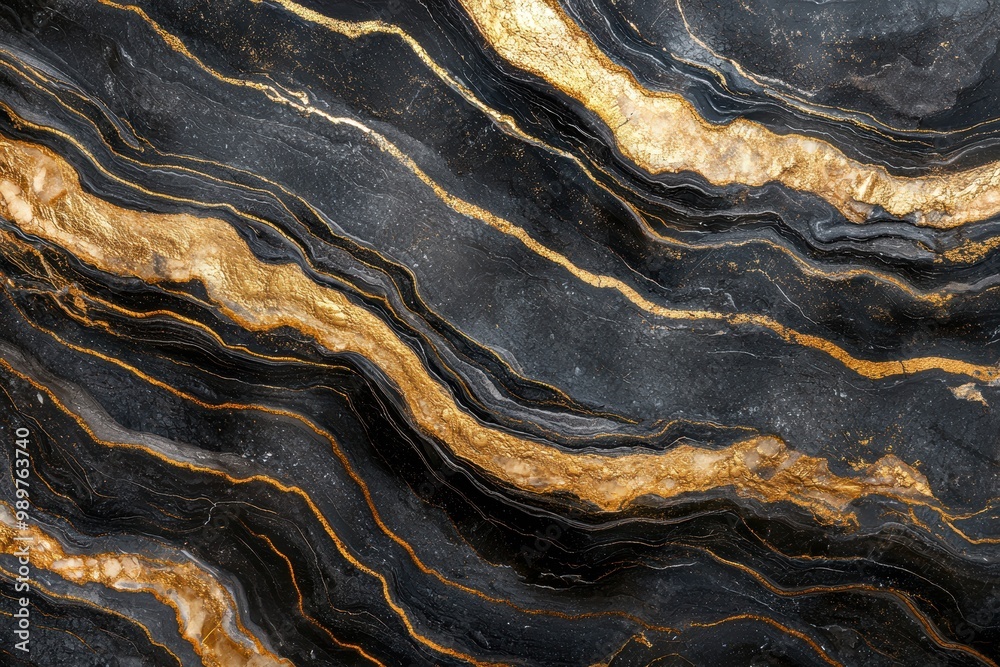 Wall mural Luxurious golden and black marble texture background