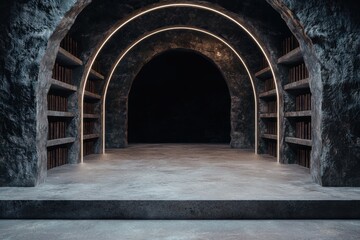 Naklejka premium Mysterious underground archway with glowing lights