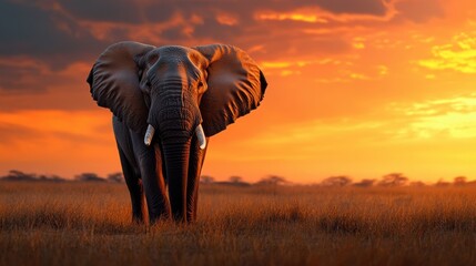 Fototapeta premium Majestic Elephant Against a Stunning Sunset