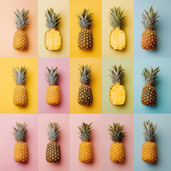 Colorful Pineapple Pattern with Yellow  Pink  Blue Backgrounds