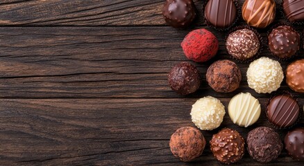 Naklejka premium assorted chocolate truffles on wooden background