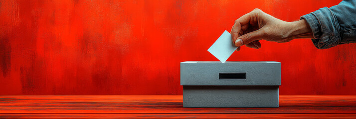 Hand placing a ballot in a voting box.