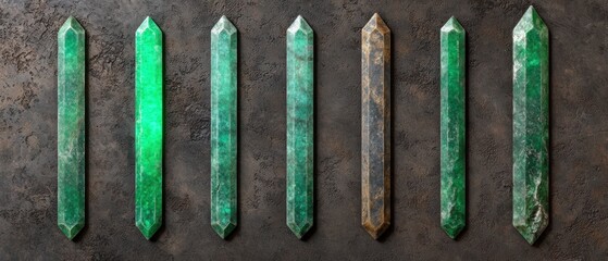 Obraz premium Assorted green quartz crystals on a dark background