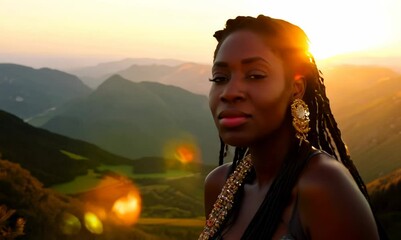 Haitian Woman Gazing at Sunset from Mountain Top