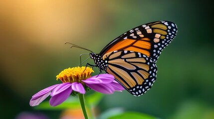 Fototapeta premium Vibrant Monarch Butterfly on Colorful Flower Blossom