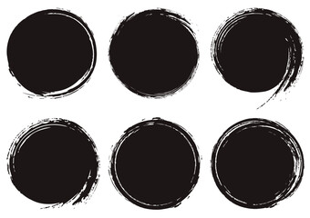 手書き筆タッチのサークルフレームセット/黒