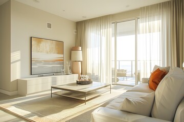 Fototapeta premium interior modern house, white kitchen and living room, nobody inside